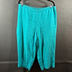 chicos women linen capris large blue cropped coastal beach vacation resortwear